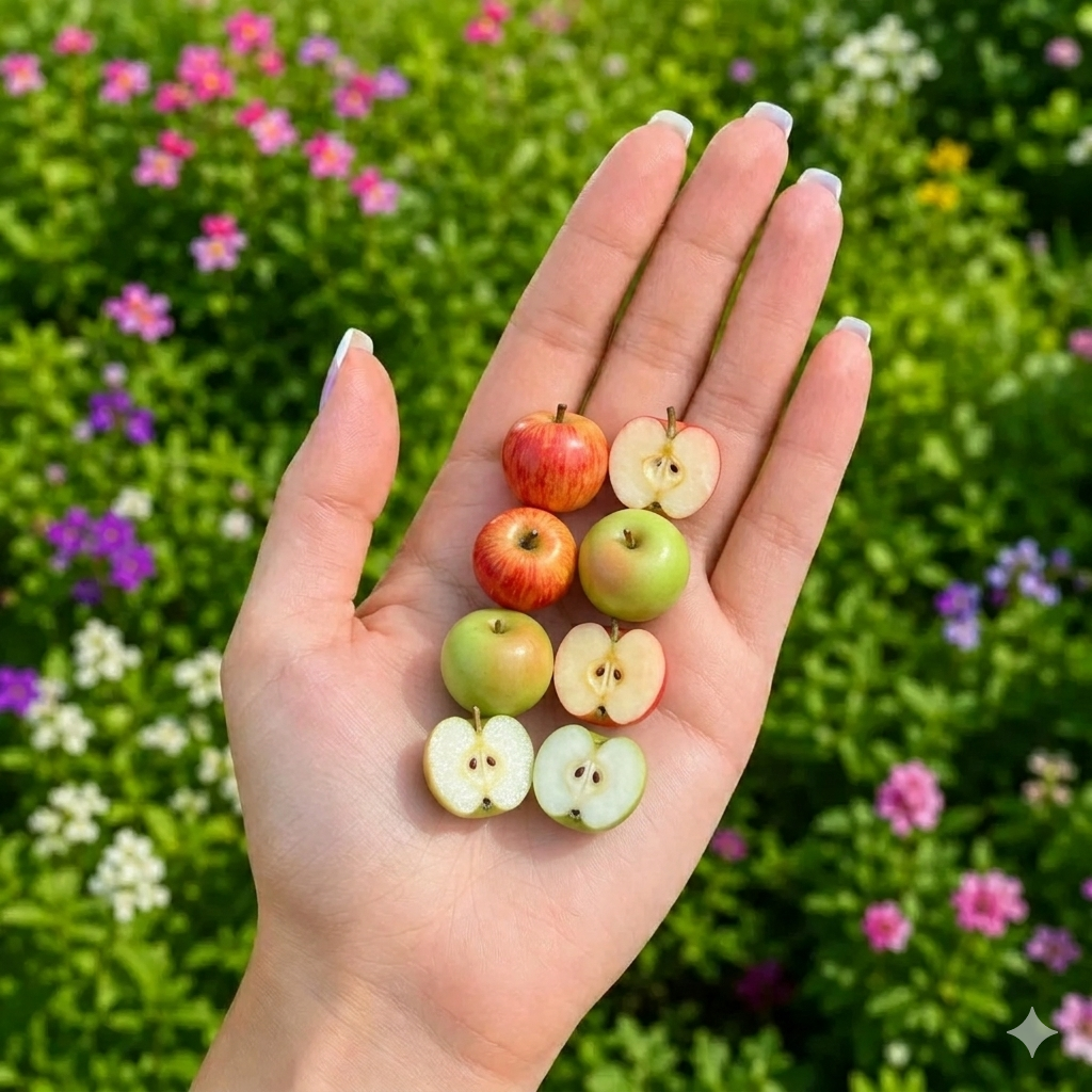 8Pcs Miniature Apple Set – Hand-Sculpted 1:6 Scale Dollhouse Red and Green Apples, Whole and Halved with Seeds, Realistic Tiny Fruit for Blythe & Barbie Dioramas, Resin Jewelry & Polymer Clay Food Miniatures