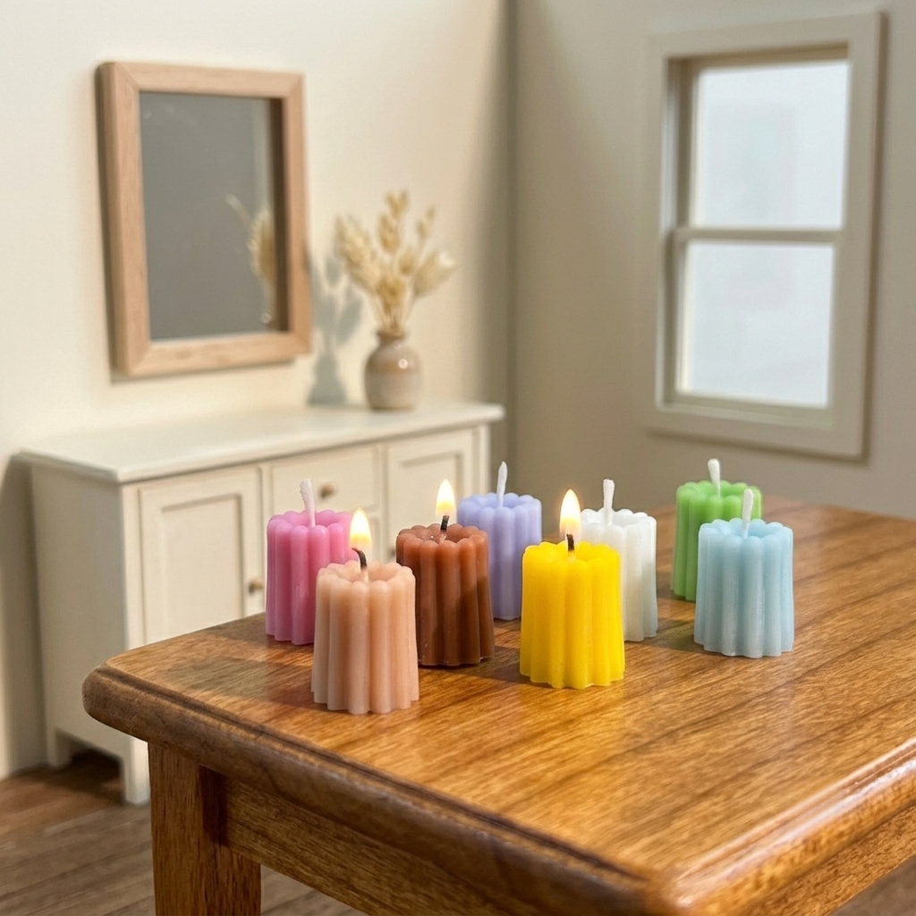 FDMINI Mini Canelé Candles – Set of 8 Handmade Miniature Fluted Candles for 1/6 1/8 1/12 Scale Dollhouse, BJD & Blythe Doll Scenes
