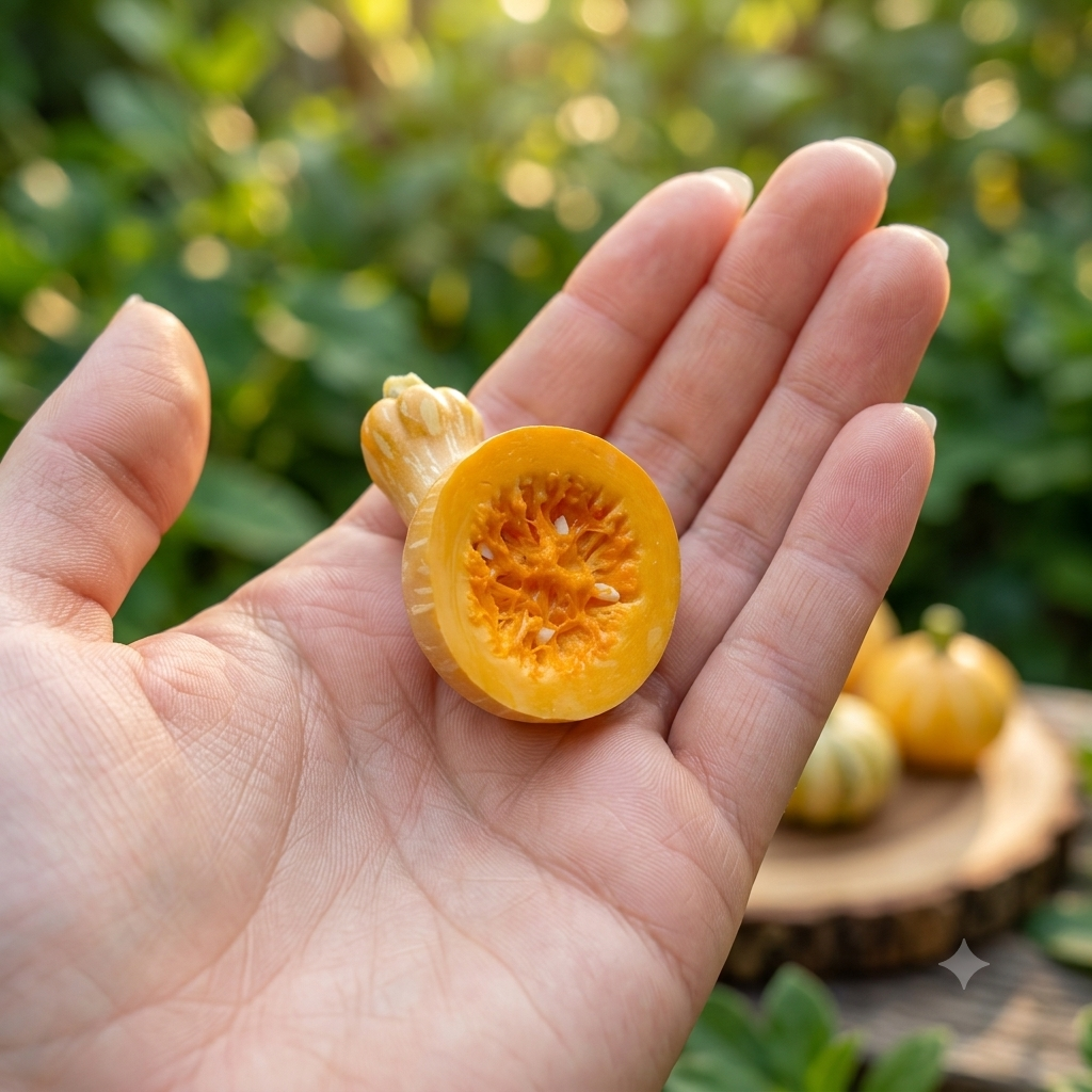 Miniature Pumpkins - Hand-Sculpted 1:6 Scale Set of 3 Pumpkin Styles: Butternut Squash, Cut Half with Seeds & Round Speckled Pumpkin, Realistic Autumn Dollhouse Food for Blythe & Barbie Dioramas, Resin Jewelry & Polymer Clay Food