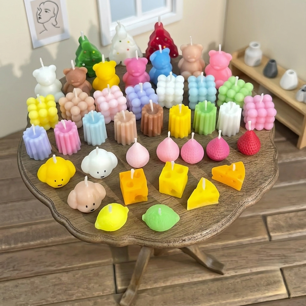 FDMINI Mini Canelé Candles – Set of 8 Handmade Miniature Fluted Candles for 1/6 1/8 1/12 Scale Dollhouse, BJD & Blythe Doll Scenes