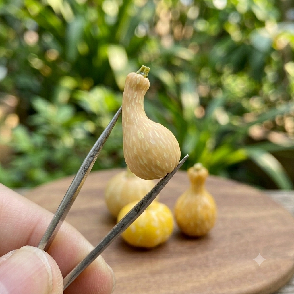 Miniature Pumpkins - Hand-Sculpted 1:6 Scale Set of 3 Pumpkin Styles: Butternut Squash, Cut Half with Seeds & Round Speckled Pumpkin, Realistic Autumn Dollhouse Food for Blythe & Barbie Dioramas, Resin Jewelry & Polymer Clay Food