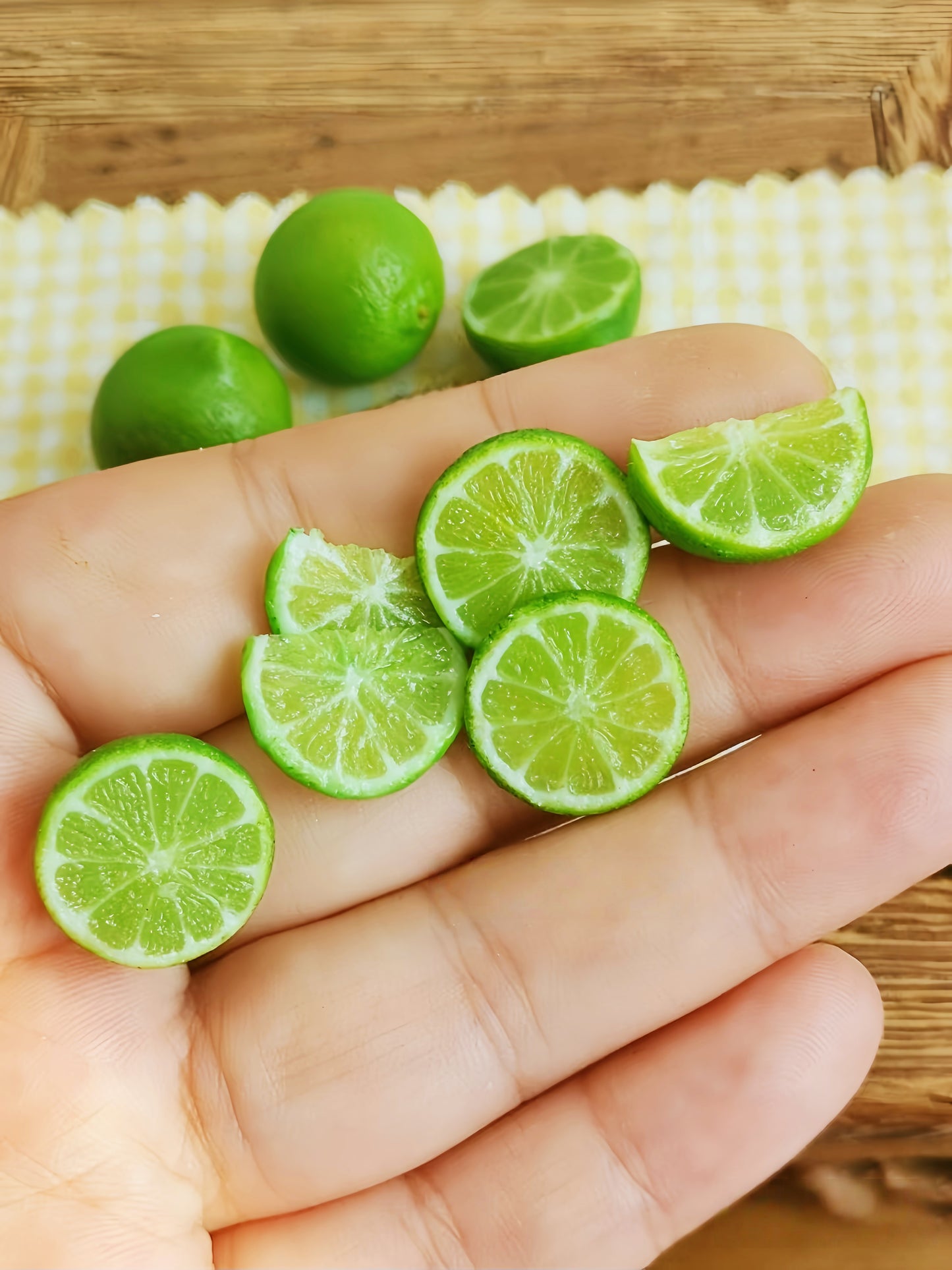 6Pcs Miniature Lime Set – Hand-Sculpted 1:6 Scale Dollhouse Limes in Six Forms (Whole, Half, Wedge, Quarter, Slice), Realistic Tiny Citrus for Blythe & Barbie Dioramas, Resin Jewelry & Polymer Clay Food Miniatures