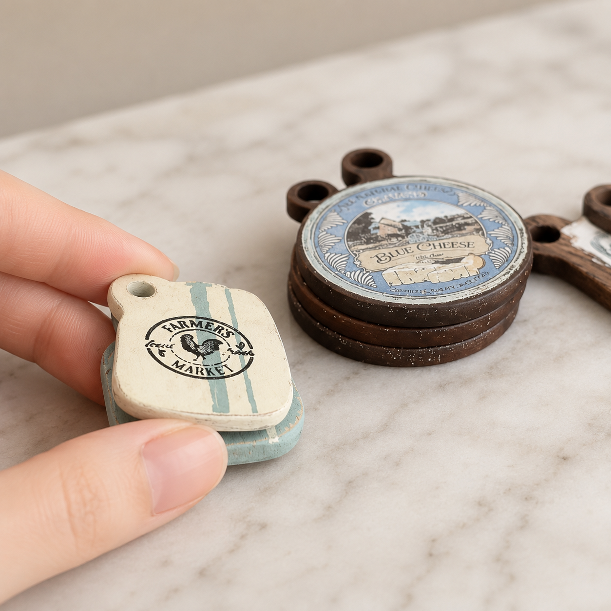 FDMINI Mini Vintage Cutting Boards – Set of 2 Miniature Farmhouse Serving Boards for 1:6 Scale Dollhouse, BJD & Blythe Kitchen Scenes