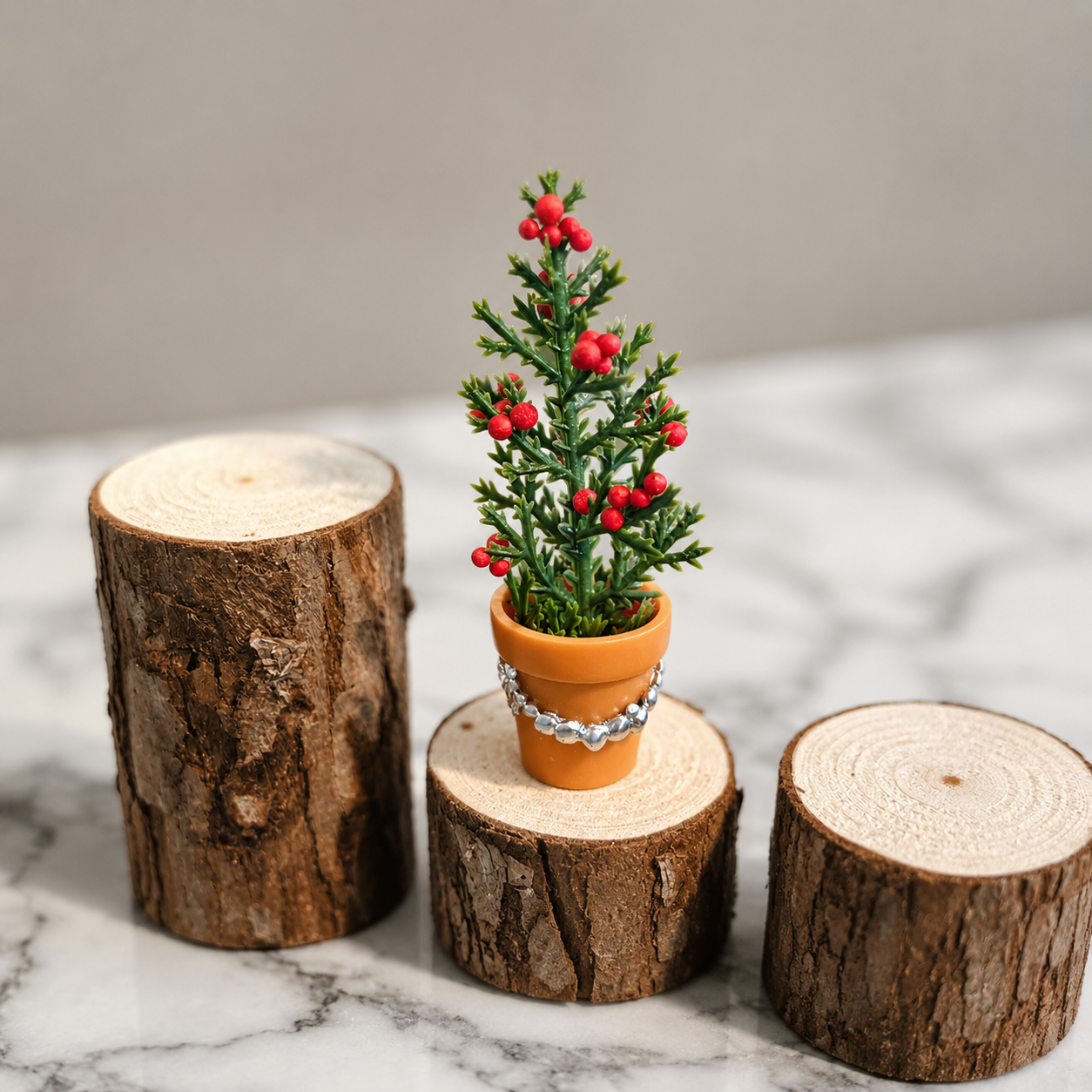 FDMINI Mini Christmas Tree in Terracotta Pot – 2 Styles Gold & Silver Beaded Miniature Potted Holiday Plant for 1:12 Dollhouse & Roombox