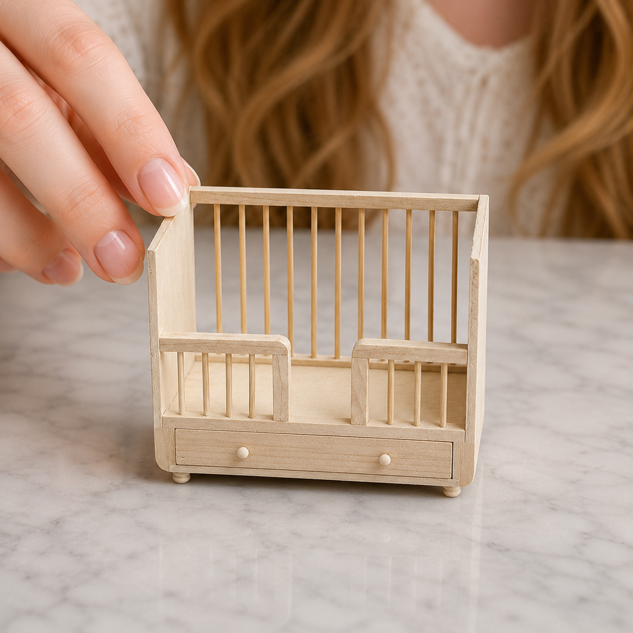 FDMINI Mini DIY Unfinished Wood Furniture – Paintable Miniature Table, Nightstand, Crib & Shelf for 1:12 Scale Dollhouse, OB11 & BJD Scenes (9 Styles)