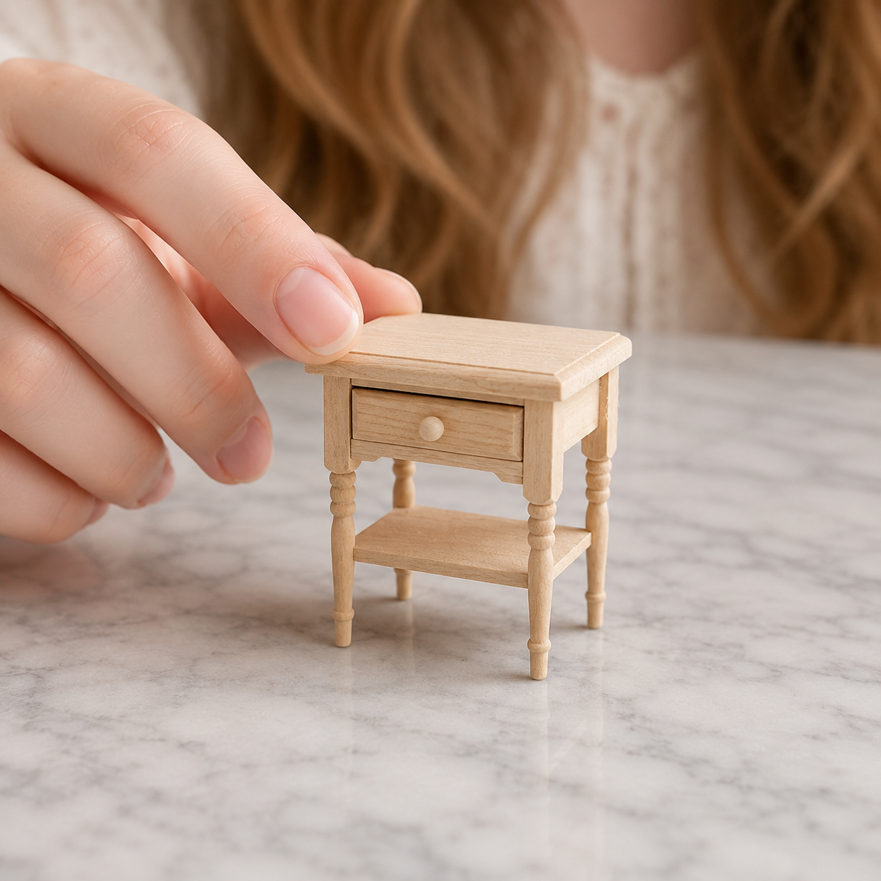 FDMINI Mini DIY Unfinished Wood Furniture – Paintable Miniature Table, Nightstand, Crib & Shelf for 1:12 Scale Dollhouse, OB11 & BJD Scenes (9 Styles)