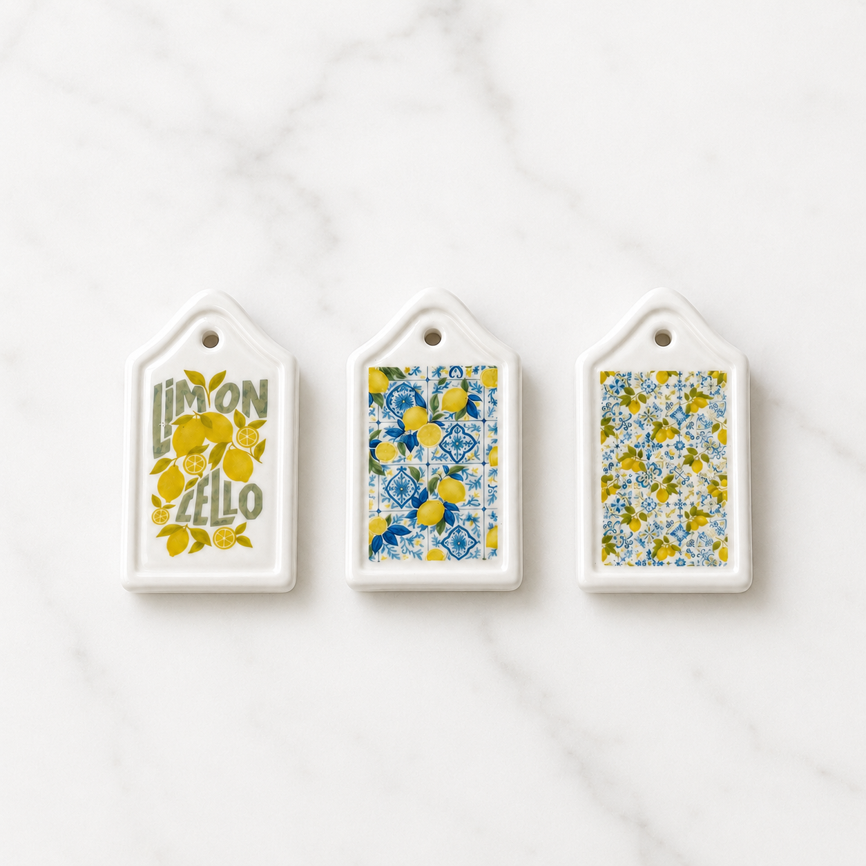 FDMINI Mini Ceramic Serving Boards – 6 Mediterranean Lemon & Tile Designs Miniature Kitchen Props for 1:6 Scale Dollhouse, BJD & Blythe Scenes