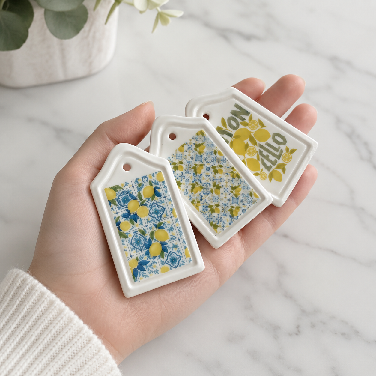 FDMINI Mini Ceramic Serving Boards – 6 Mediterranean Lemon & Tile Designs Miniature Kitchen Props for 1:6 Scale Dollhouse, BJD & Blythe Scenes