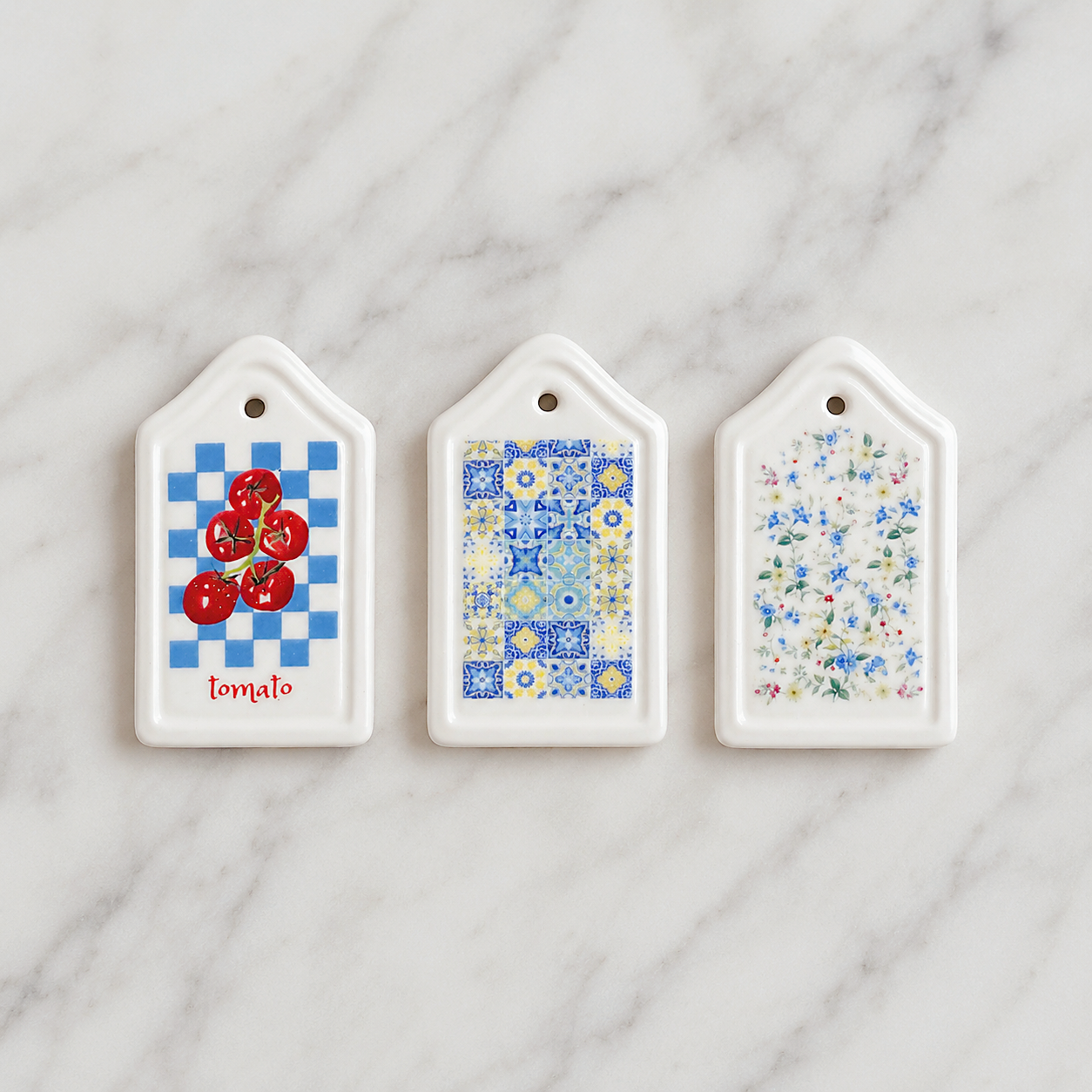 FDMINI Mini Ceramic Serving Boards – 6 Mediterranean Lemon & Tile Designs Miniature Kitchen Props for 1:6 Scale Dollhouse, BJD & Blythe Scenes