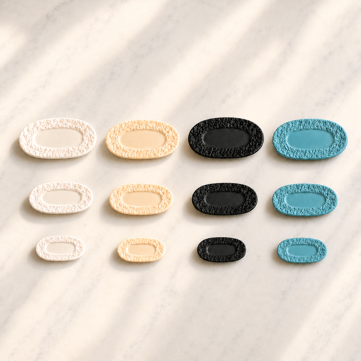FDMINI Mini Stone-Texture Oval Platters – 4 Colors × 3 Sizes Miniature Steak Plate & Serving Dish for 1:6 Dollhouse, BJD & Blythe Scenes