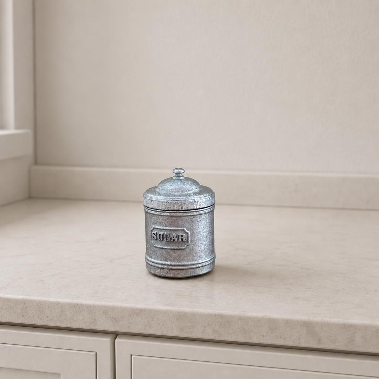 FDMINI Mini Vintage Kitchen Canisters – Set of 4 Miniature Metal Storage Tins (Café, Sugar, Cocoa, Tea) for 1/6 1/8 1/12 Scale Dollhouse, BJD & Blythe Scenes