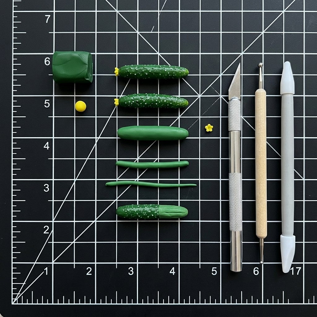 6Pcs Miniature Cucumber Set – Hand-Sculpted 1:6 Scale Dollhouse Cucumbers with Textured Spines and Blossom Ends, Realistic Tiny Vegetable for Blythe & Barbie Kitchen Dioramas, Resin Jewelry & Polymer Clay Food Miniatures