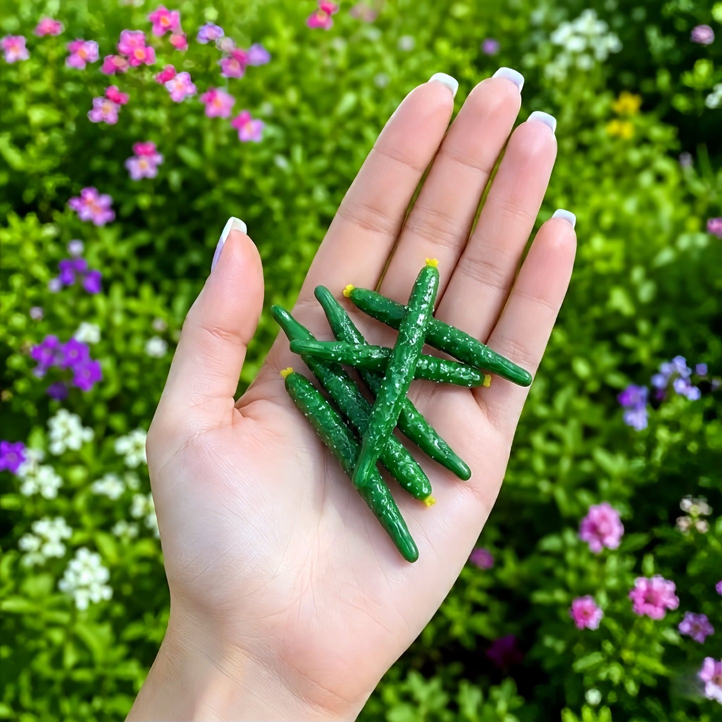 6Pcs Miniature Cucumber Set – Hand-Sculpted 1:6 Scale Dollhouse Cucumbers with Textured Spines and Blossom Ends, Realistic Tiny Vegetable for Blythe & Barbie Kitchen Dioramas, Resin Jewelry & Polymer Clay Food Miniatures