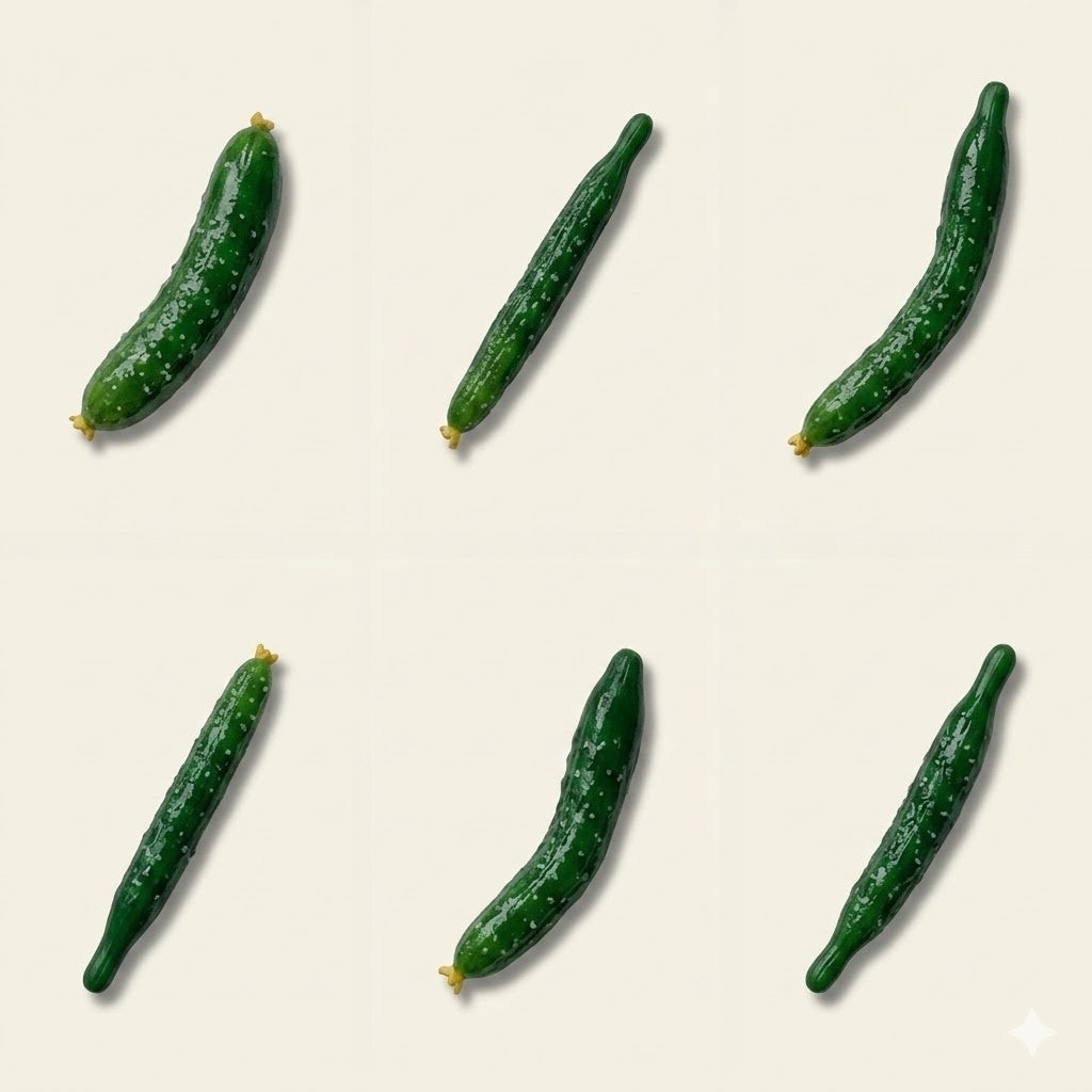 6Pcs Miniature Cucumber Set – Hand-Sculpted 1:6 Scale Dollhouse Cucumbers with Textured Spines and Blossom Ends, Realistic Tiny Vegetable for Blythe & Barbie Kitchen Dioramas, Resin Jewelry & Polymer Clay Food Miniatures