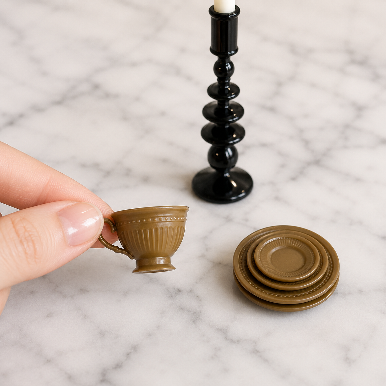 FDMINI Mini Teacup & Saucer Sets – 5 Colors × 3 Sizes Fluted French Miniature Coffee Cups for 1:6 Dollhouse, BJD & Blythe Scenes