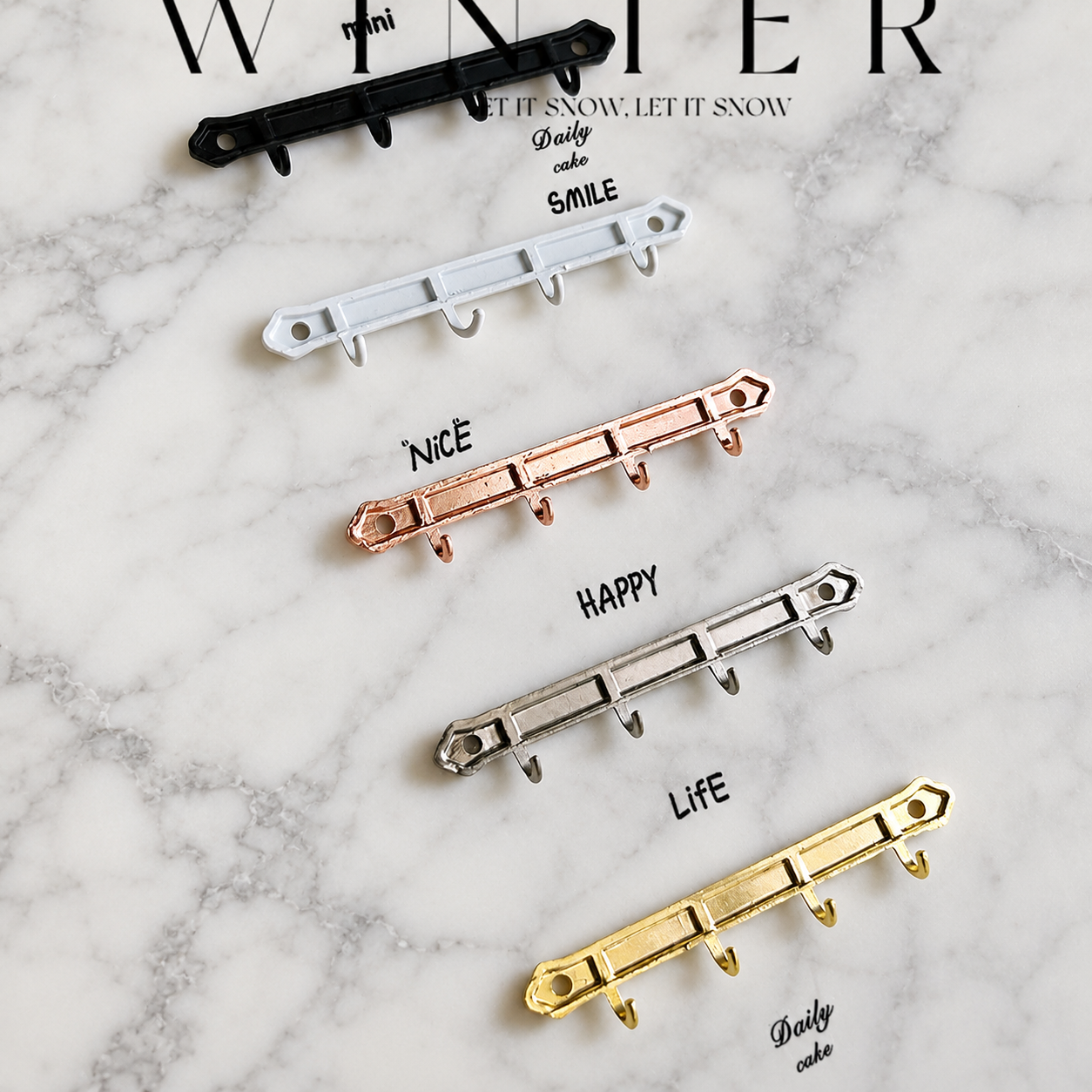 FDMINI Mini Wall Key Rack – 6 Colors Miniature Metal Hook Rail for 1:12 Dollhouse Entryway, Hallway & Room Scenes