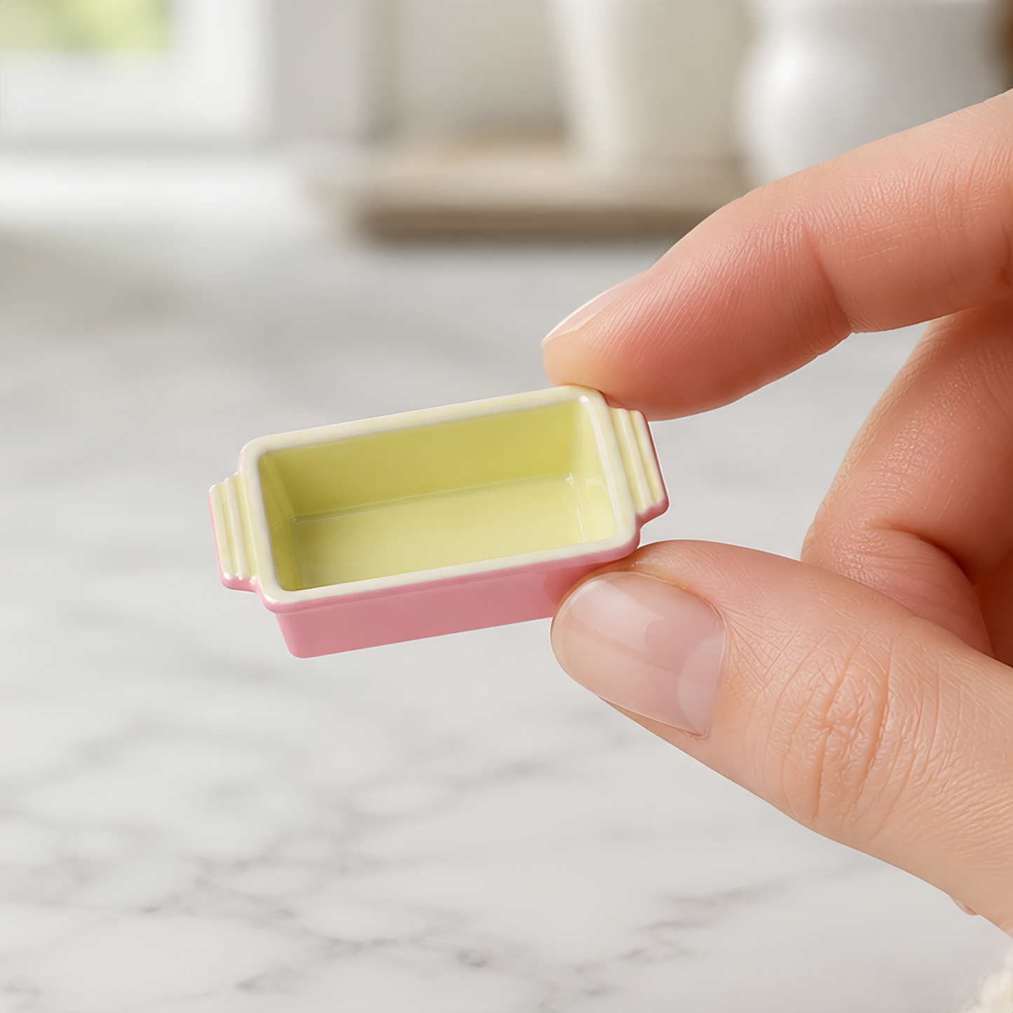 FDMINI Mini Baking Dish – 2 Colors Miniature Ceramic Loaf Pan & Casserole Bakeware for 1:12 Dollhouse & Doll Kitchen Scenes