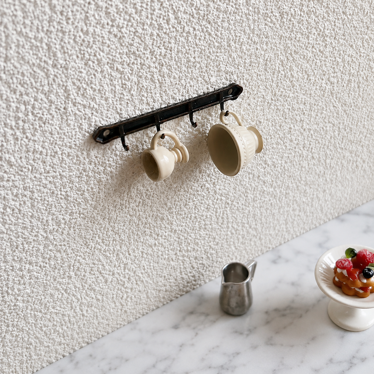 FDMINI Mini Wall Key Rack – 6 Colors Miniature Metal Hook Rail for 1:12 Dollhouse Entryway, Hallway & Room Scenes