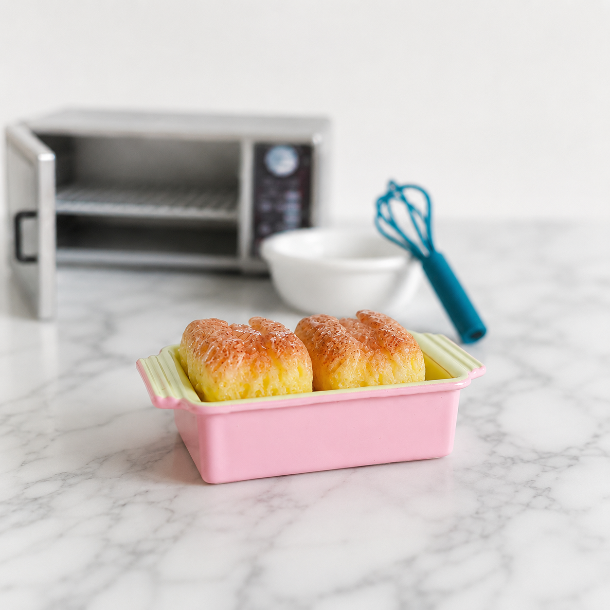 FDMINI Mini Baking Dish – 2 Colors Miniature Ceramic Loaf Pan & Casserole Bakeware for 1:12 Dollhouse & Doll Kitchen Scenes