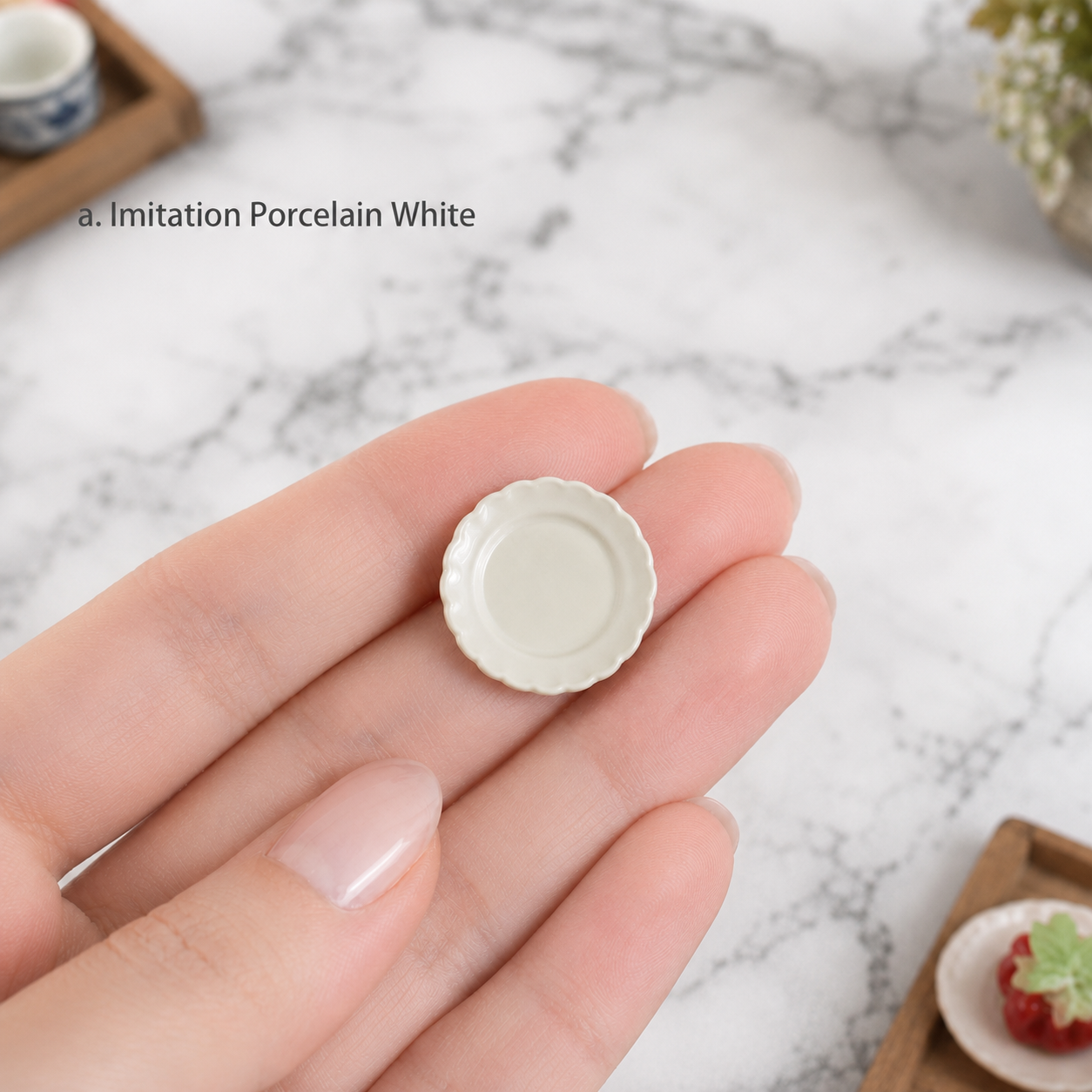 FDMINI Mini Scalloped Plate – 4 Colors Miniature Round Dessert Plate for 1:12 Dollhouse, Nordic Kitchen & Diorama Scenes