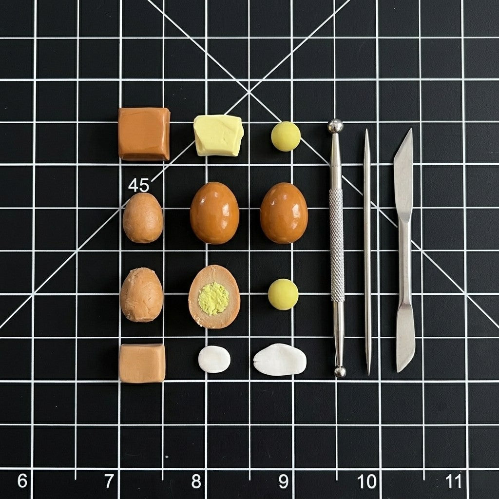 8Pcs Miniature Tea Egg Set – Hand-Sculpted 1:6 Scale Chinese Braised Tea Eggs, Whole and Halved with Glossy Shell and Cross-Section Yolk, Realistic Tiny Asian Street Food for Blythe & Barbie Dioramas, Resin Jewelry & Polymer Clay Food