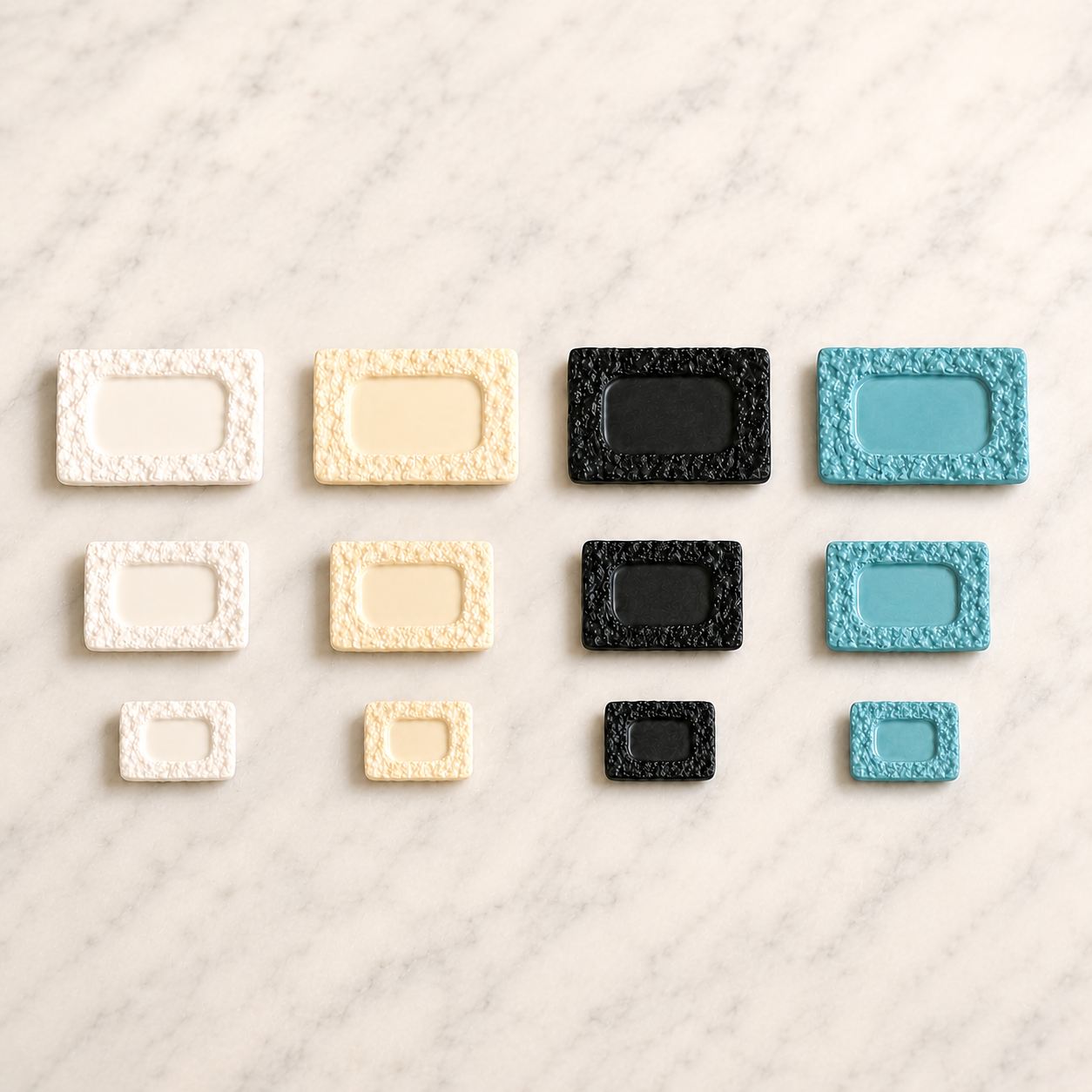 FDMINI Mini Rectangular Stone-Texture Plates – 4 Colors × 3 Sizes Miniature Steak Plate & Serving Tray for 1:6 Dollhouse, BJD & Blythe Scenes