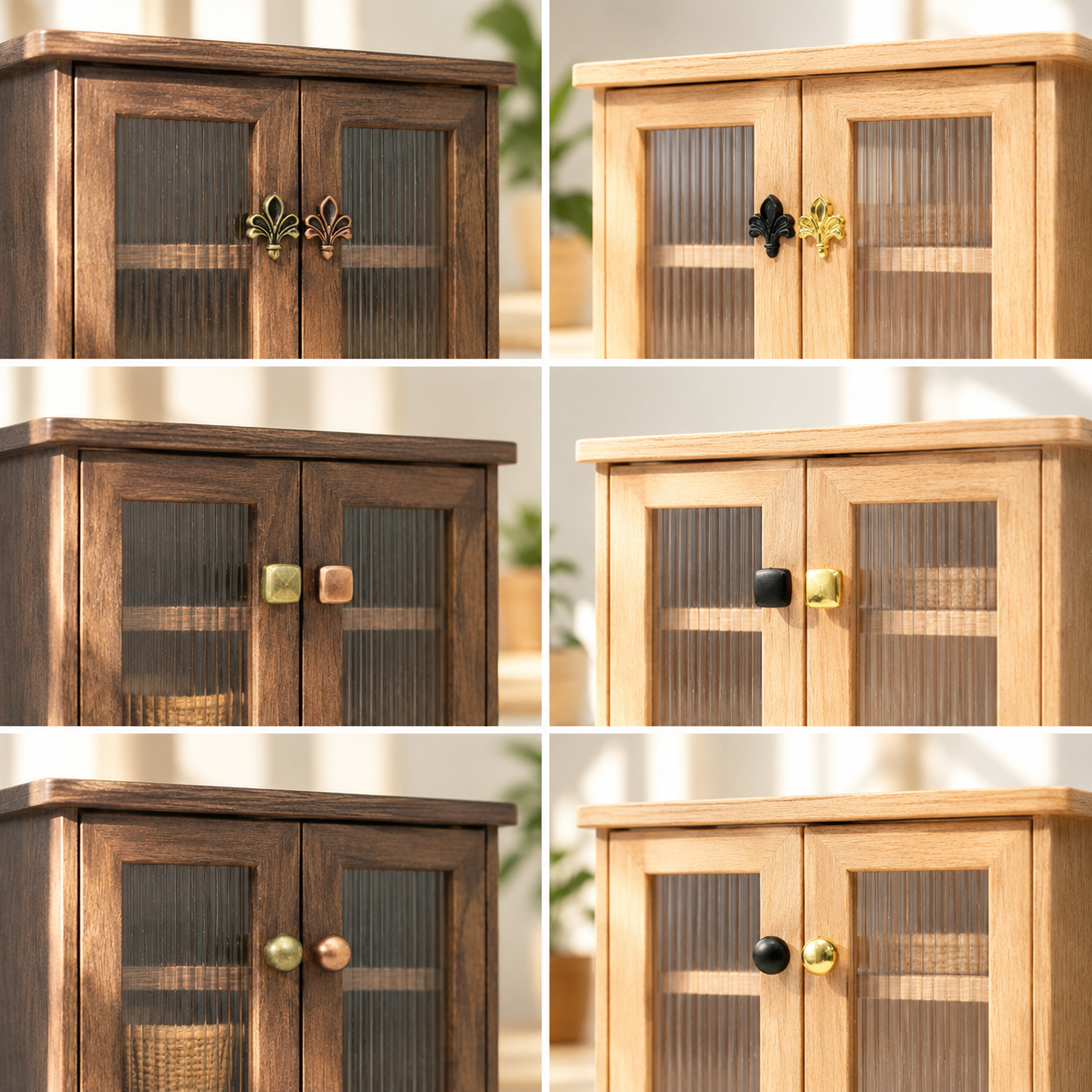 FDMINI Mini Cabinet Knob Set – 7 Styles Miniature Dollhouse Drawer Handles for 1:6 & 1:12 Furniture DIY (Black / Gold / Bronze / Copper, or Full 28-pc Set)