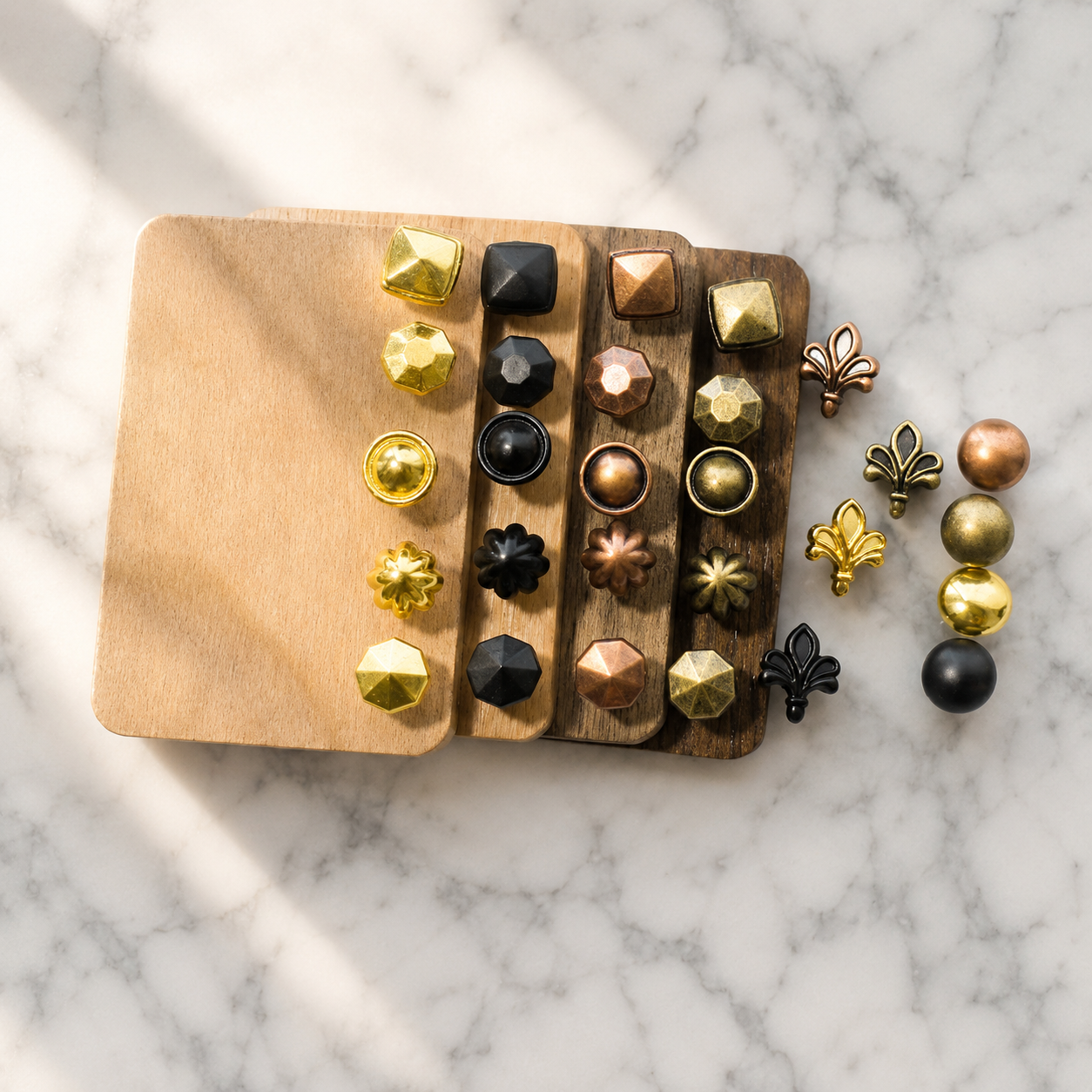 FDMINI Mini Cabinet Knob Set – 7 Styles Miniature Dollhouse Drawer Handles for 1:6 & 1:12 Furniture DIY (Black / Gold / Bronze / Copper, or Full 28-pc Set)