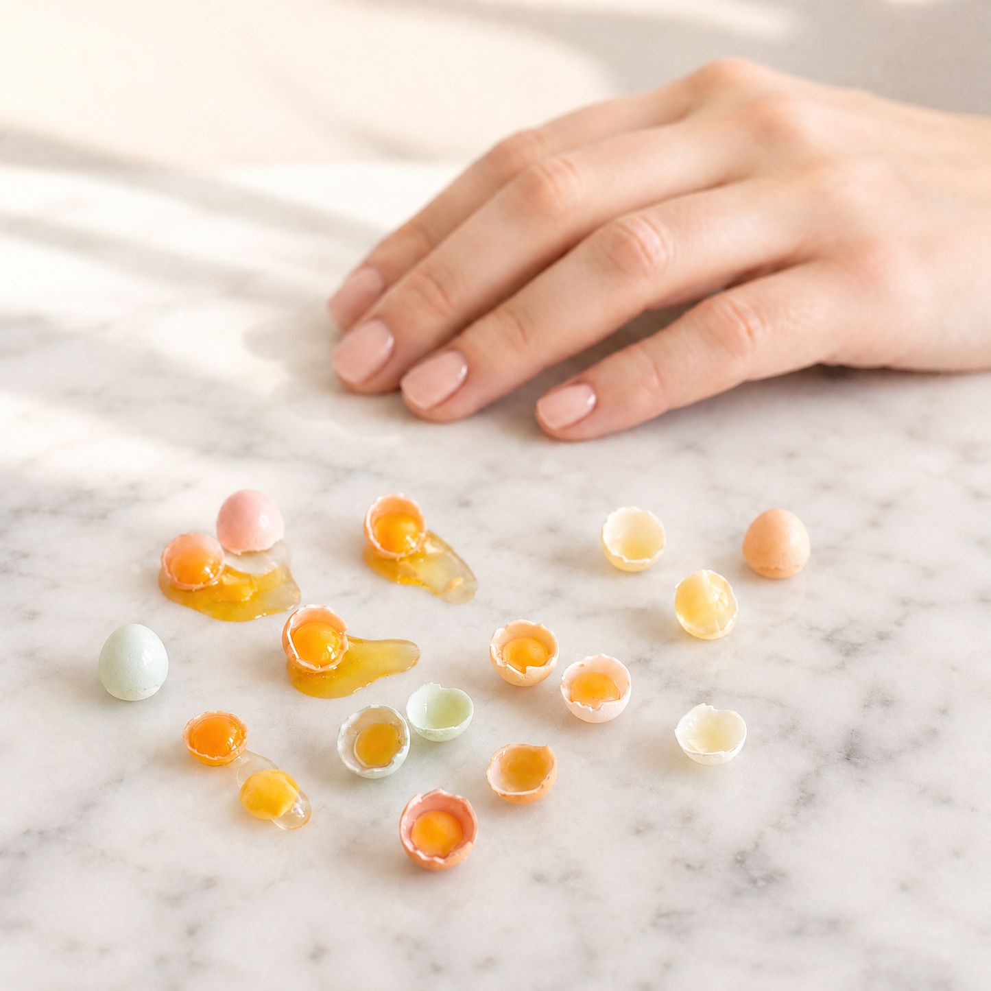 FDMINI Mini Cracked Egg Shell Halves – 4 Shell Colors Realistic Miniature Egg in Half Shell Food Props for 1:6 Scale Dollhouse Kitchen, BJD & Blythe
